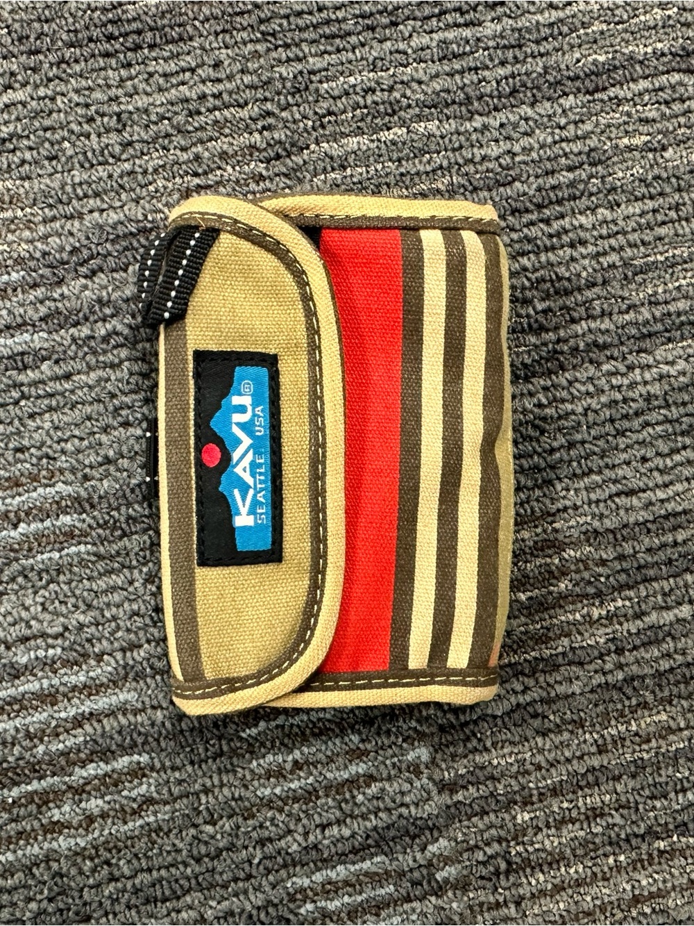 Kavu Red, Tan and Brown Striped Phone Pouch